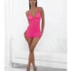 Neon Honeycomb Chemise W-strappy Back & G-string Neon Pink Xl