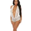 Sheer Lace Deep V Halter Bodysuit W-open Crotch White Sm