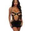 Open Cut Underwire Lace & Mesh Chemise W-g-string Black Lg