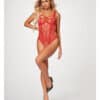 Fishnet Strappy High Cut Leg Teddy Red Lg