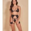 All Eyes On Me Eyelash Lace Bralette, Garterbelt & Strappy G-string Black Sm