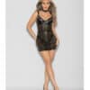 Flame Fetish Mistress Lasercut Lattice Chemise W-choker & Thong Black Md