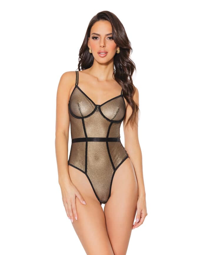 Holiday Metallic Fishnet Teddy W-underwire Cups Black-gold Sm