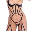 Caged Temptress Satin & Tulle Bustier W-draped Chain Detail & Thong Black Sm - Image 3