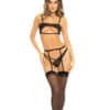 Rene Rofe Last All Night Bralette, Garter Belt & Panty Black M-l