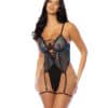 Lola Unlined Underwire Embroidered Teddy w-Attached Garter Stays - Black SM - Image 2