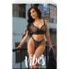 Vibes Baddie Glitter Mesh Long Line Bralette & Thong Black L-XL - Image 3