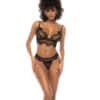 Lace Bralette & Thong Panty w-Lace Up Back Black L-XL