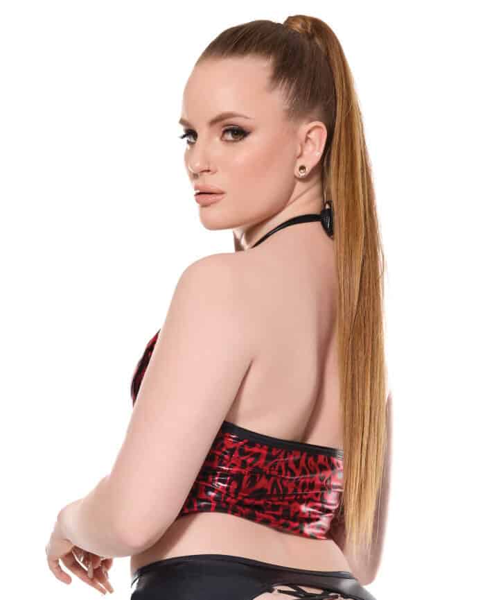 Darque Metallic Wet Look Keyhole Halter Top - Red-Black MD - Image 4