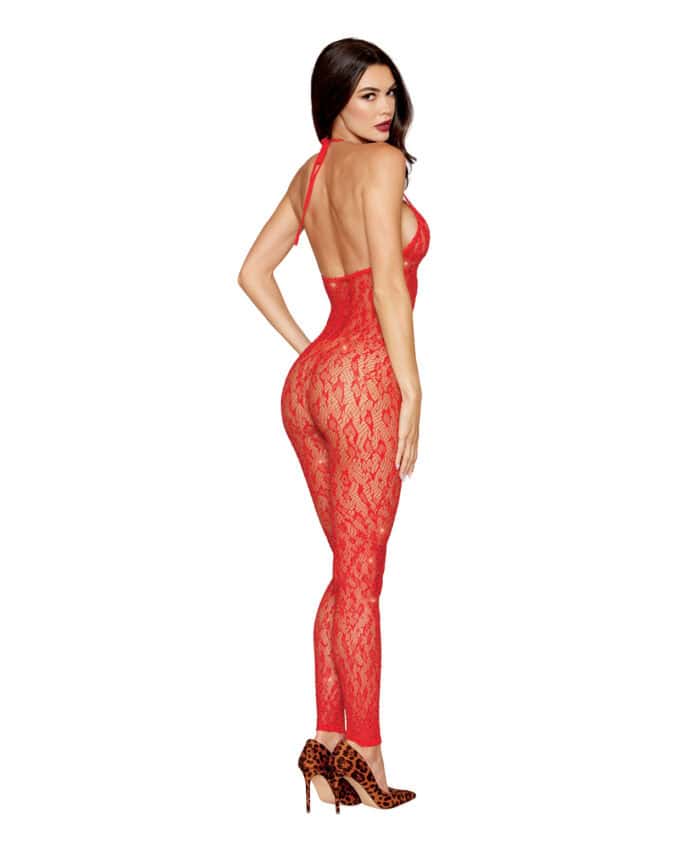 Leopard Pattern Seamless Bodystocking w-Gold Details - Red O-S