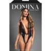 Domina Plunge Front Sheer Mesh & Vegan Leather Teddy w-Lock & Key - Black M-L - Image 4