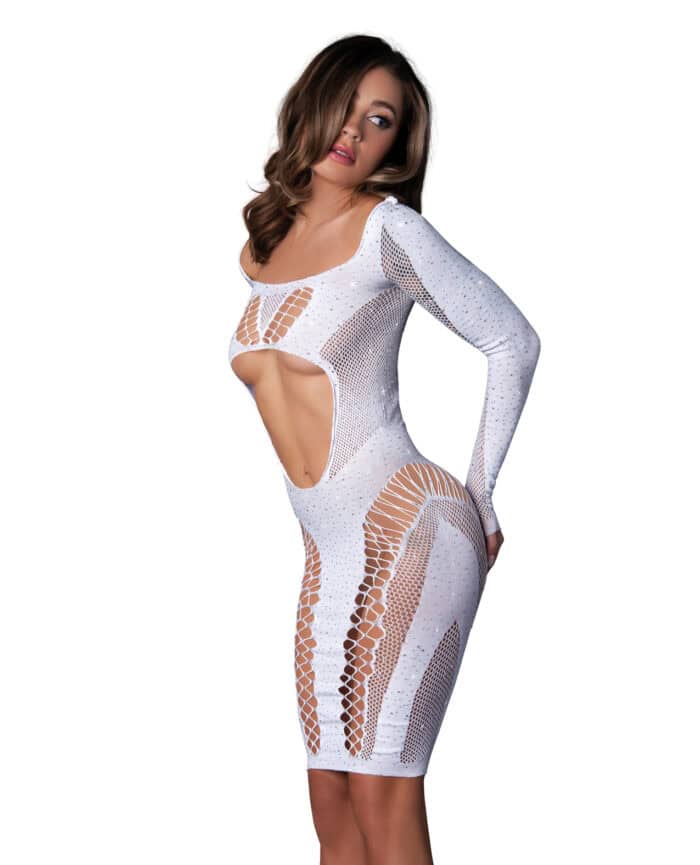 Seamless Blacklight Reactive Long Sleeve Dress - White O-S - Image 3