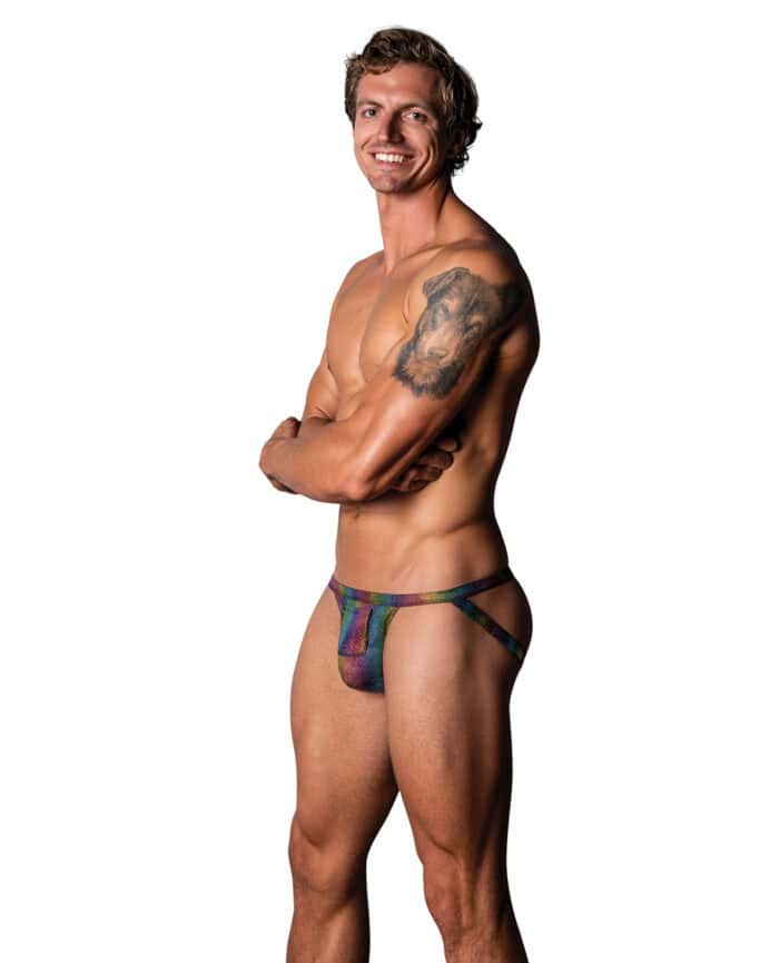 Pack & Play Jock w-Front Condom Pocket - Rainbow L-XL