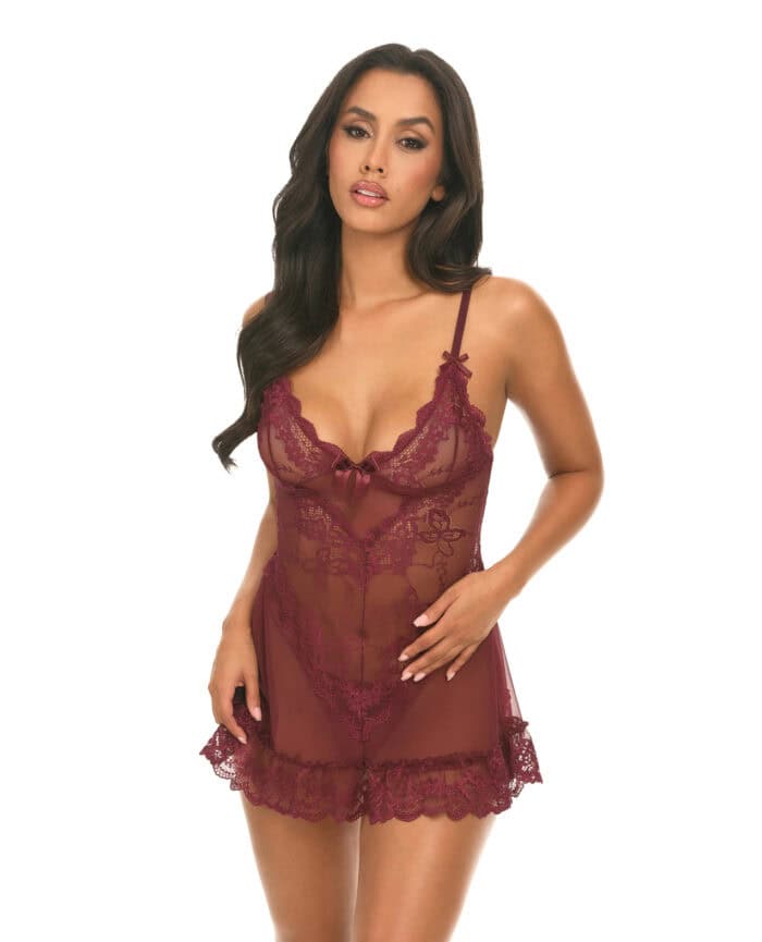 Valentine Lacey Babydoll w-G-String - Zinfandel SM