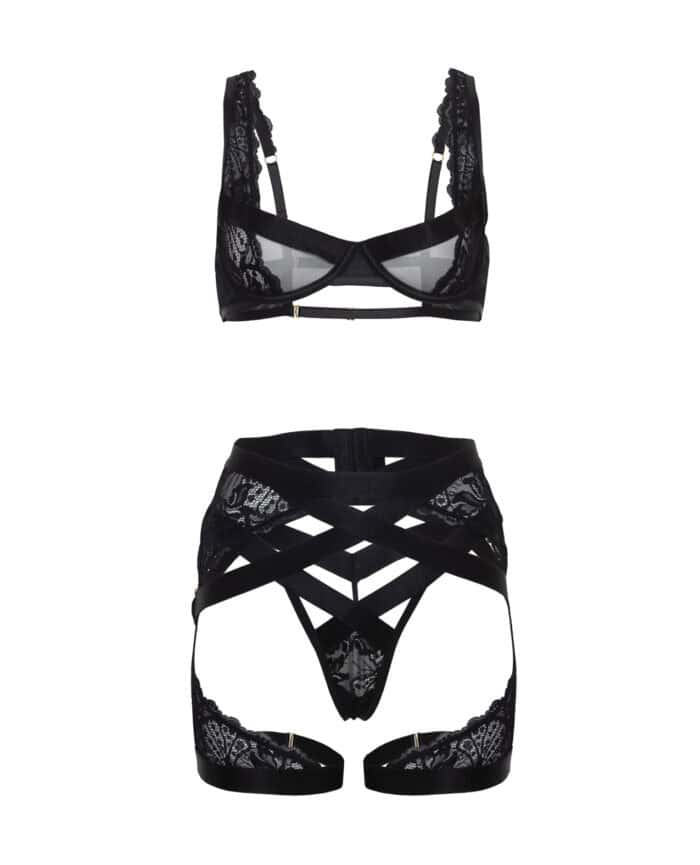 Thalia Mesh & Lace Underwire 3 pc Set - Black XL - Image 2