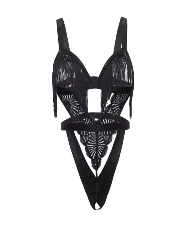 Annika Open Cup Teddy w-Fringe Detail - Black S-M - Image 2