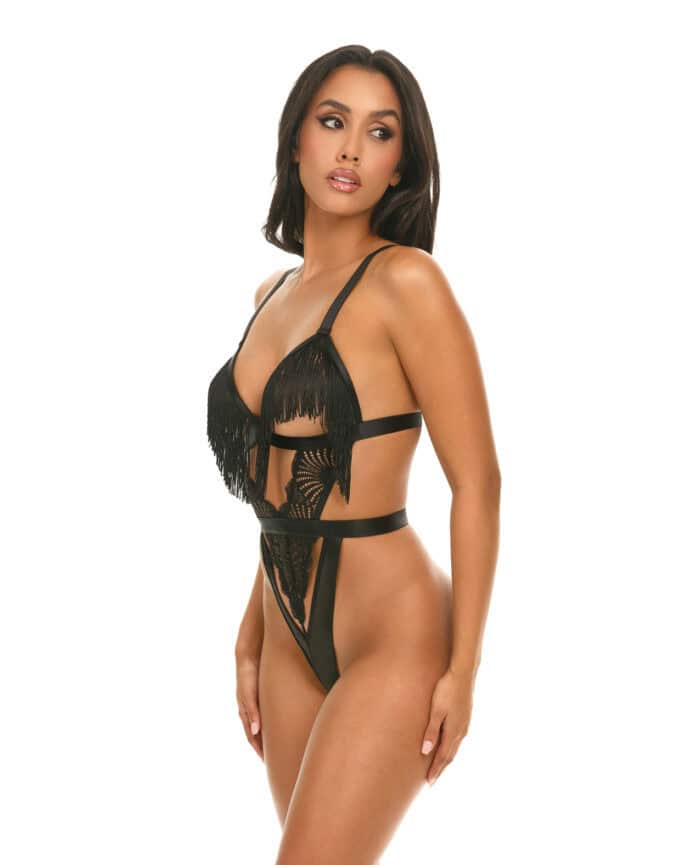 Annika Open Cup Teddy w-Fringe Detail - Black S-M - Image 3