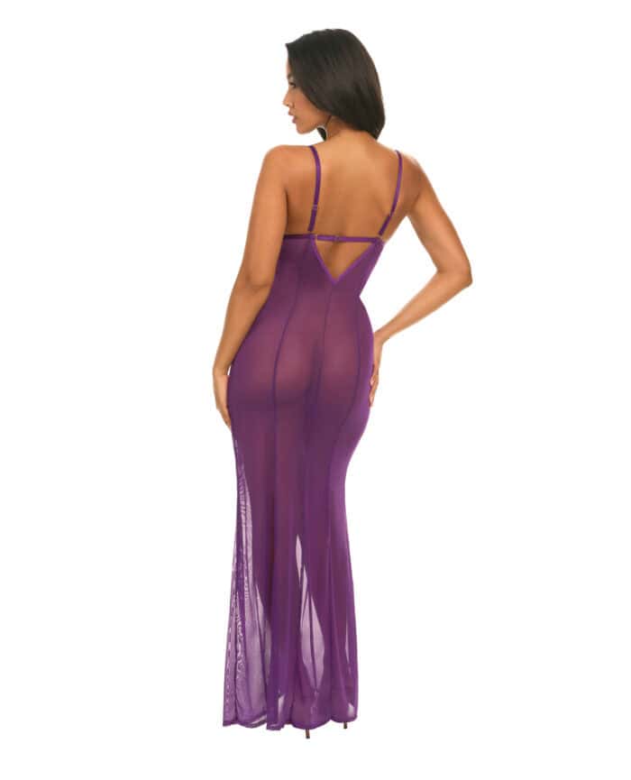 Katana Mesh & Eyelash Lace Gown - Purple L-XL - Image 3