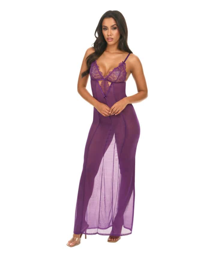 Katana Mesh & Eyelash Lace Gown - Purple L-XL - Image 2