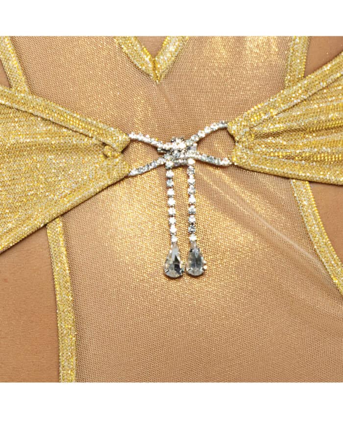 Gilded Beauty Metallic Shimmer Mesh Teddy w-Rhinestone Accents - Gold SM - Image 5