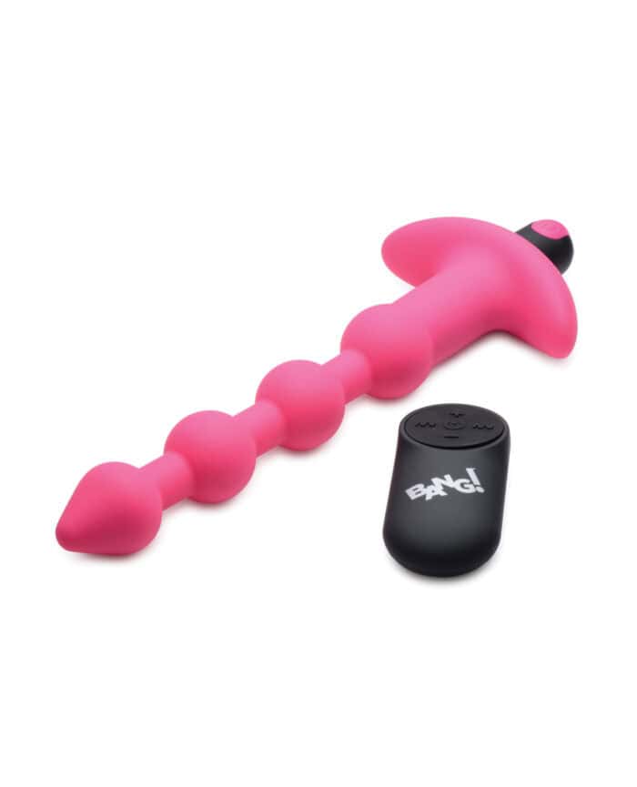 Bang! 28X Vibrating Silicone Anal Beads w-Remote Control - Pink