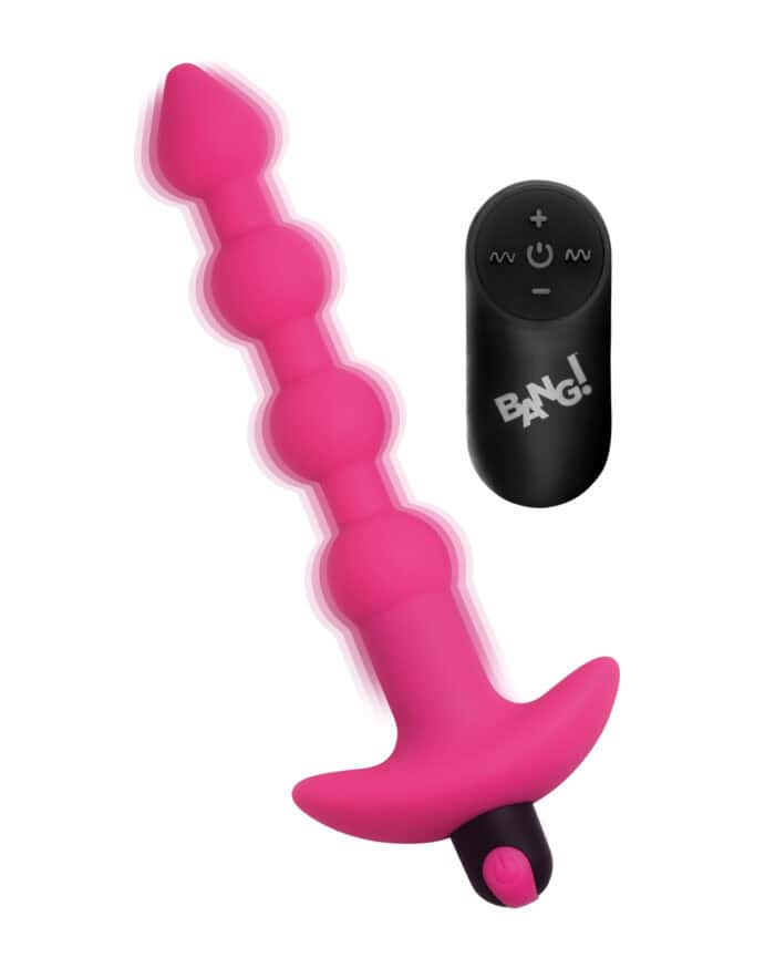 Bang! 28X Vibrating Silicone Anal Beads w-Remote Control - Pink - Image 3