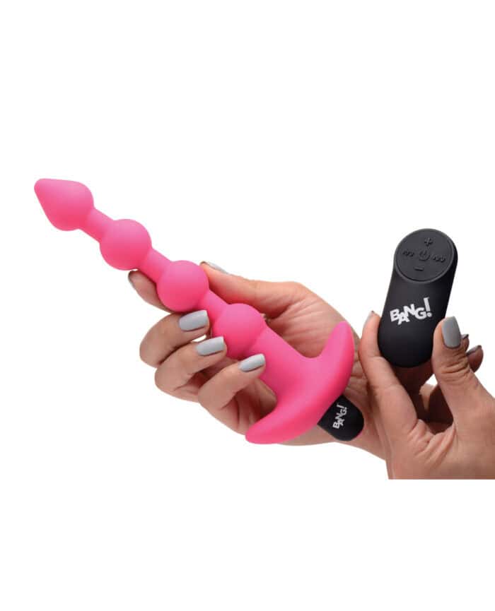 Bang! 28X Vibrating Silicone Anal Beads w-Remote Control - Pink - Image 4