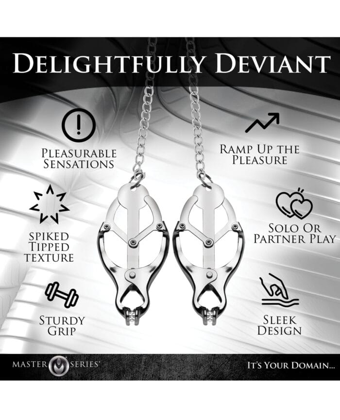 Master Series Tyrant Spiked Clover Nipple Clamps - Silver - Image 4