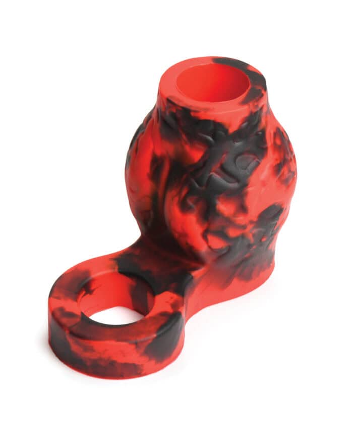 Creature Cocks Hell Bound Penis Sleeve & Ball Stretcher - Medium, Red-Black - Image 2