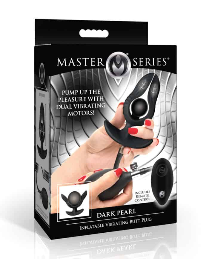 Master Series Dark Pearl Inflatable Vibrating Butt Plug w-Remote Control - Black