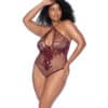 Floral Convertible Top Fishnet Bodysuit - Burgundy QN - Image 2