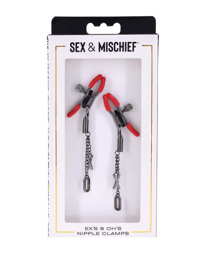 Sex & Mischief Ex's & Oh's Nipple Clmaps - Red-Black