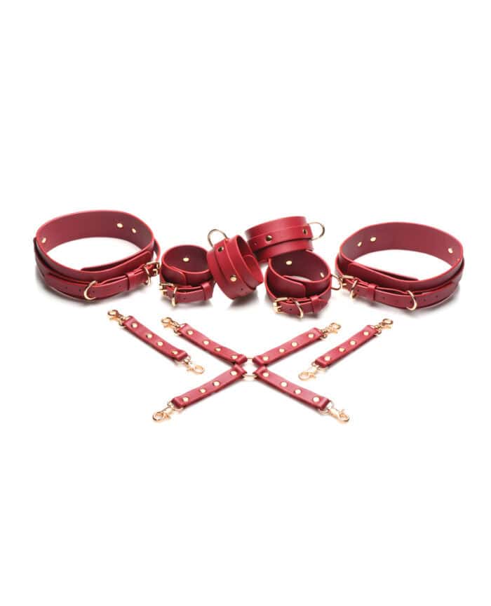 Master Series Crimson Captive Thigh, Wrist, Ankle Hog Tie Restraints - Red - Image 2