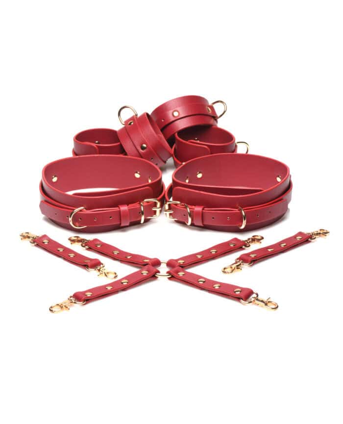 Master Series Crimson Captive Thigh, Wrist, Ankle Hog Tie Restraints - Red - Image 3