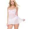 Scallop Stretch Lace & Mesh Babydoll w-Thong - White MD - Image 4