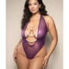 Opulence Shimmer Mesh Halter Teddy w-Pearl Details - Purple QN