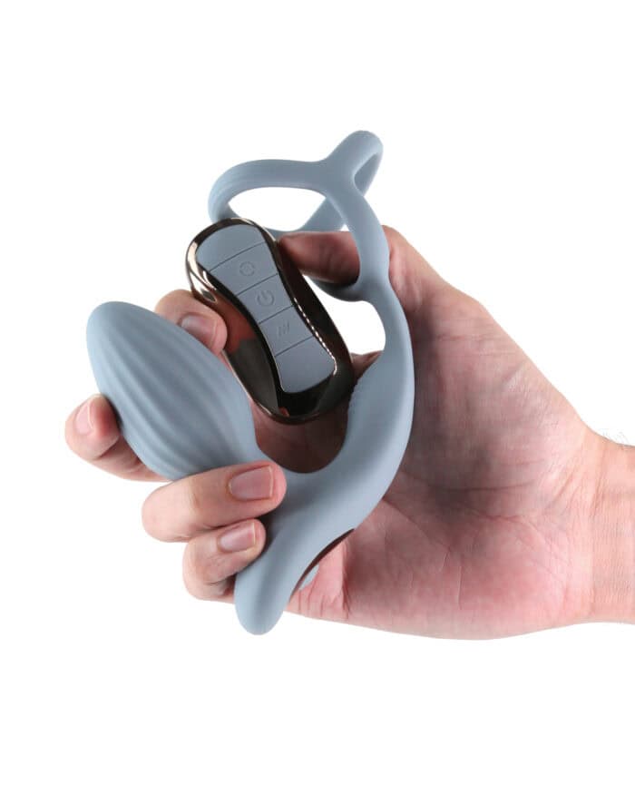 Renegade Pinnacle Cock Ring & Gyrating Prostate Massager - Gray - Image 3