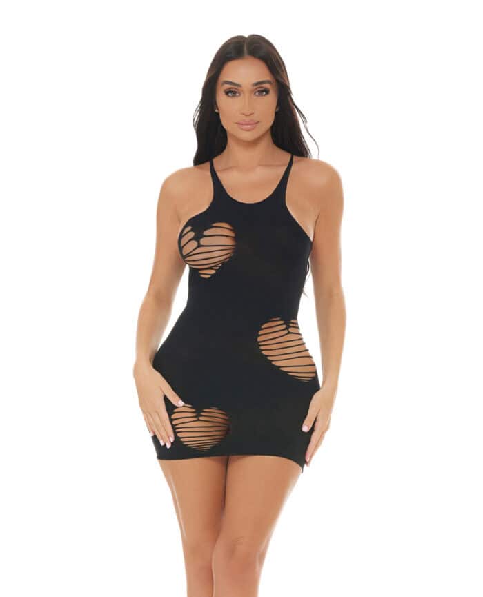 Pink Lipstick Heart Rate Bodystocking Dress - Black O-S