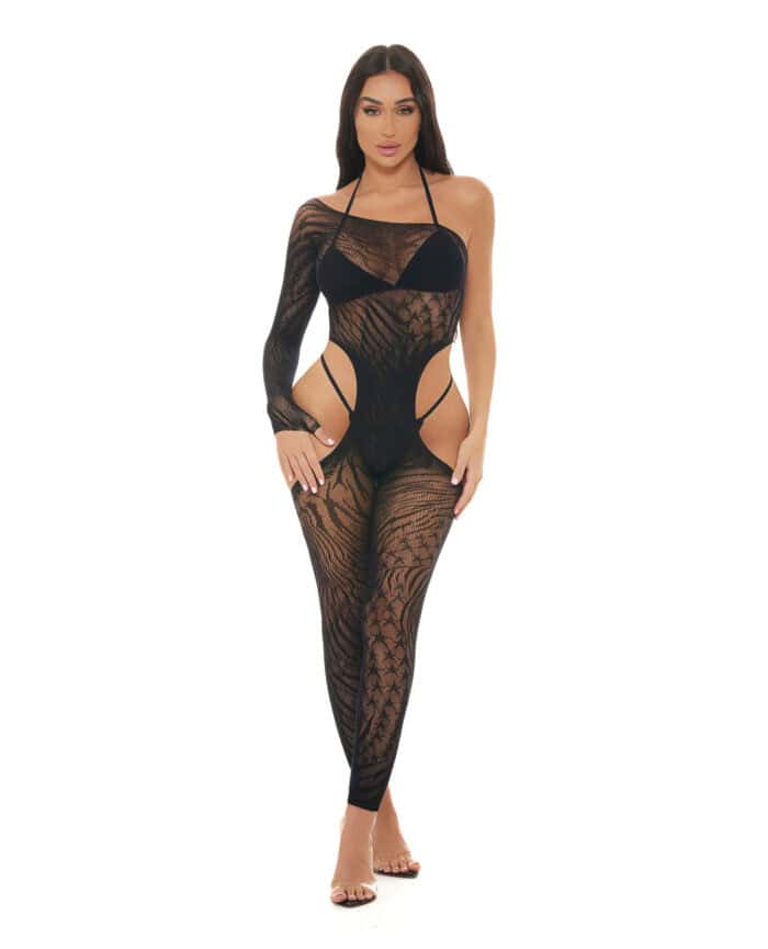 Pink Lipstick Star Sign Bodystocking - Black O-S