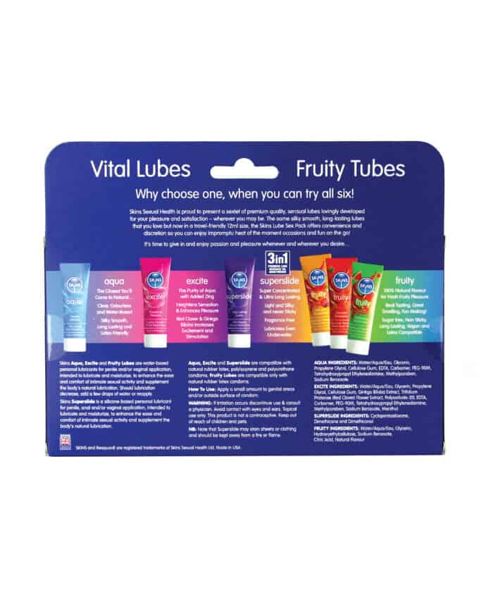 Skins Vital Lubes & Fruity Tubes - 12 ml Tubes Pack of 6 - Image 2