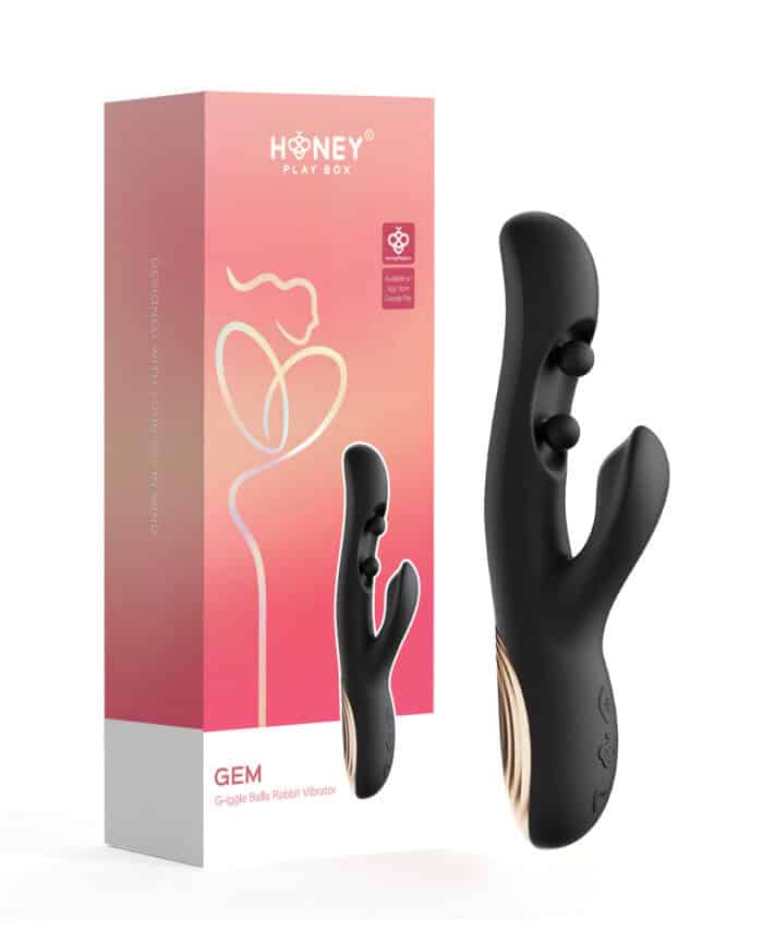 GEM Twin Balls Rabbit Vibrator - Black - Image 4